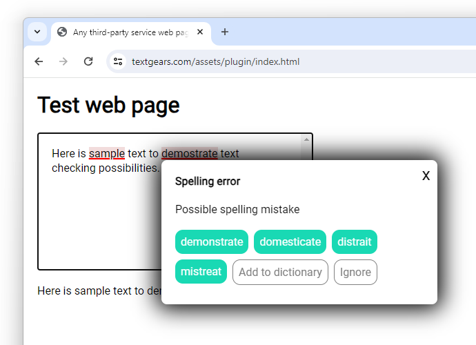 Spellcheck plugin sample preview